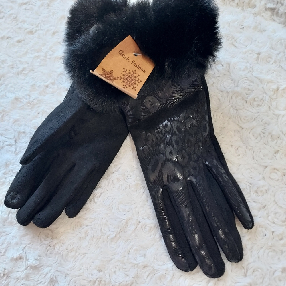Black Faux Fur Cuff Driving Gloves Quiet Luxury Winter Fancy Cold Weather